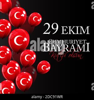 29 Ekim Cumhuriyet Bayrami kutlu olsun. Traduction: 29 octobre Journée de la République la Turquie et la Journée nationale en Turquie, joyeuses fêtes. Illustration Banque D'Images