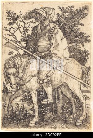 Barthel Beham, (artiste), allemand, 1502 - 1540, Halberdier à cheval, 1520, gravure Banque D'Images