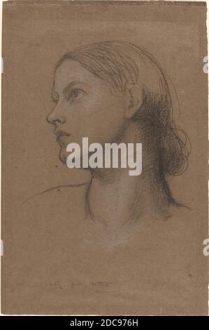 George Frederic Watts, (artiste), Britannique, 1817 - 1904, tête d'une jeune femme, 1860, craie noire accentuée de blanc sur papier vélin brun, total: 55.9 x 36.6 cm (22 x 14 7/16 po Banque D'Images