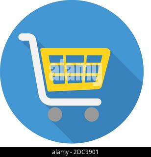 Symbole jaune du panier sur un bouton bleu acheter avec ombre - illustration vectorielle Illustration de Vecteur