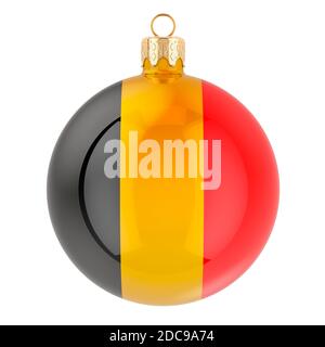 Boule de Noël avec drapeau belge, rendu 3D isolé sur fond blanc Banque D'Images