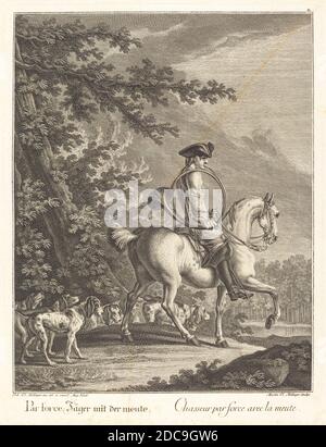 Johann Elias Ridinger, (artiste), allemand, 1698 - 1767, Huntsman avec un pack de Hounds, gravure et gravure Banque D'Images