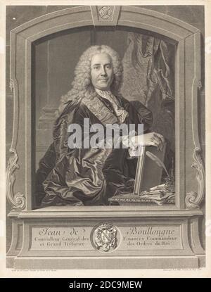 Johann Georg Wille, (artiste), allemand, 1715 - 1808, Hyacinthe Rigaud, (artiste après), français, 1659 - 1743, Jean de Boullongne, 1758, gravure et gravure, plaque: 46 x 34.7 cm (18 1/8 x 13 11/16 po), feuille: 47.1 x 35.8 cm (18 9/16 x 14 1/8 po Banque D'Images