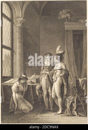 Philippe Triere, (artiste), français, 1756 - c. 1815, Jean-Baptiste Mallet, (artiste d'après), français, 1759 - 1835, Joconde : le pardon, plaques Fragonard pour 'Contes et nouvelles' de la Fontaine, (série), gravure et gravure Banque D'Images