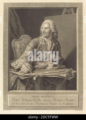 Pierre Etienne Moitte, (artiste), Français, 1722 - 1780, Maurice-Quentin de la Tour, (artiste après), Français, 1704 - 1788, Jean Restout, 1771, gravure Banque D'Images