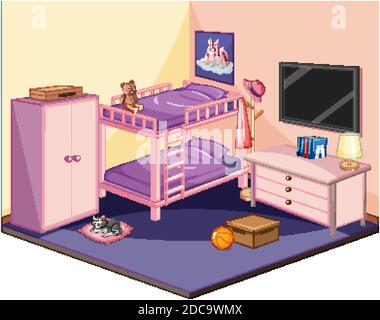 Chambre à coucher dans le thème de couleur rose illustration isométrique Illustration de Vecteur