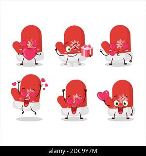 Nouveau rouge gants personnage de dessin animé avec amour adorable émoticône. Illustration vectorielle Illustration de Vecteur
