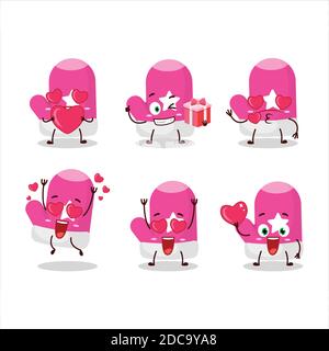 Nouveau rose gants personnage de dessin animé avec amour adorable émoticône. Illustration vectorielle Illustration de Vecteur