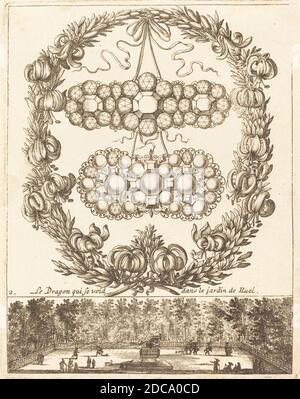 François le Febvre, (artiste), français, actif 1635/1657, le dragon qui se void dans le jardin de Ruel, livre nouveau de sorties d'orfevries : pl.2, (série), probablement 1665, gravure Banque D'Images