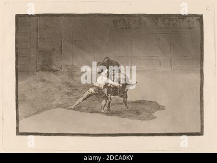 Francisco de Goya, (artiste), espagnol, 1746 - 1828, El famoso Martincho poniendo banderillas al quiebro (le célèbre Martincho place les Banderillas jouant le taureau avec le mouvement de son corps), Tauromaquia: pl.15, (série), en 1816 ou avant, gravure, aquatint bruni, drypoint et burin Banque D'Images