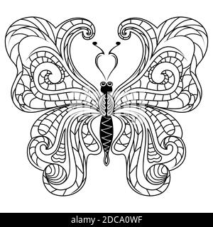 Pochoirs d'ornement noir de beau papillon isolé sur le fond blanc, dessin à la main vector illustration Illustration de Vecteur