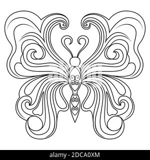 Pochoirs noirs décoratifs de beau papillon isolés sur fond blanc, dessin à la main illustration vectorielle Illustration de Vecteur
