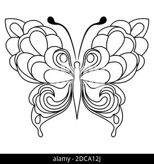 Pochoirs noirs de beau papillon isolé sur fond blanc, dessin à la main illustration vectorielle Illustration de Vecteur