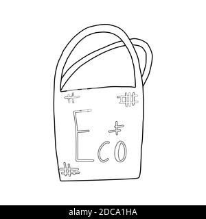 Décrivez les articles zéro déchet. Illustration du contour du sac de matériau ECO. L'objet est séparé de l'arrière-plan. Élément de dessin vectoriel pour le message d'accueil c Illustration de Vecteur