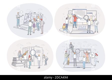 Finance, analyse, marketing, développement, travail d'équipe, concept d'entreprise. Personnes partenaires d'affaires travailleurs analysant les données financières et les informations statistiques Illustration de Vecteur