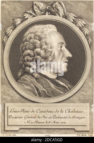 Pierre Etienne Moitte, (artiste), Français, 1722 - 1780, Charles-Nicolas Cochin II, (artiste d'après), Français, 1715 - 1790, Louis-René de Caradeuc de la Chalotais, 1764, gravure sur gravure sur papier couté, feuille (taillée à l'intérieur de la marque de plaque) : 17.8 x 12.2 cm (7 x 4 13/16 po Banque D'Images