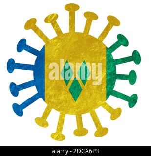 Le drapeau national de Saint-Vincent-et-les Grenadines avec virus ou bactérie corona - isolé sur blanc Banque D'Images