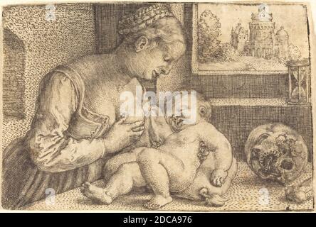 Barthel Beham, (artiste), allemand, 1502 - 1540, Madonna avec Skull, 1520, gravure Banque D'Images