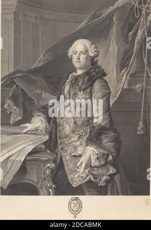 Johann Georg Wille, (artiste), allemand, 1715 - 1808, Louis Tocqué, (artiste d'après), français, 1696 - 1772, marquis de Marigny, 1761, gravure, feuille (découpée à la marque de plaque) : 49 x 34.7 cm (19 5/16 x 13 11/16 po Banque D'Images