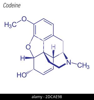 Formule squelettique de la codéine. Molécule chimique de médicament. Illustration de Vecteur