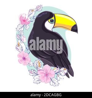 Une bonne illustration d'un Toucan au format vectoriel. Jolie photo d'oiseau Toucan pour les vêtements pour enfants. Banque D'Images