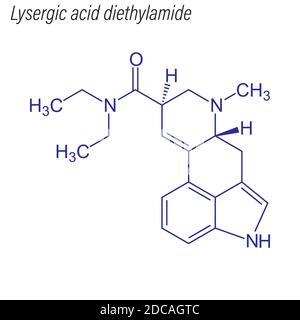 Formule squelettique de diéthylamide de l'acide lysergique. Molécule chimique de médicament. Illustration de Vecteur