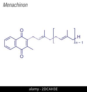 Formule squelettique de Menaquinone. Molécule chimique de vitamine K2. Illustration de Vecteur