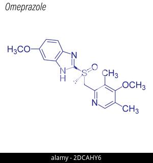 Formule squelettique d'Omeprazole. Molécule chimique de médicament. Illustration de Vecteur