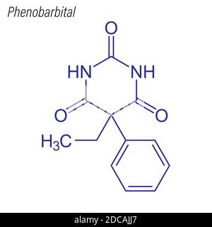 Formule squelettique du phénobarbital. Molécule chimique de médicament. Illustration de Vecteur