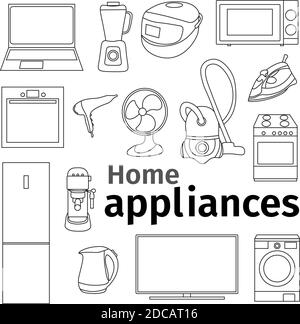 Ensemble d'appareils ménagers. Esquisses vectorielles redimensionnables de diverses techniques. Illustration de Vecteur