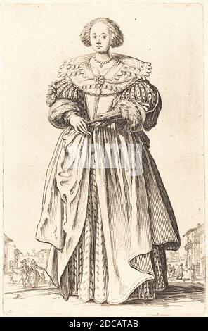 Jacques Callot, (artiste), français, 1592 - 1635, Noble femme avec Fan, la noblesse de Lorraine, (série), c. 1620/1623, gravure Banque D'Images