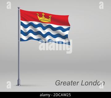 Drapeau agitant du Grand Londres - comté d'Angleterre sur le mât. Modèle pour le jour d'indépendance Illustration de Vecteur