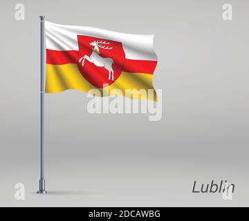 Pavillon de Lublin Voivodeship - province de Pologne sur le mât. Modèle pour le jour d'indépendance Illustration de Vecteur