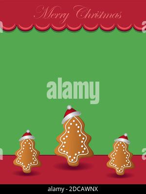 Carte de vœux de Noël vert modèle rouge avec arbre de Noël avec vecteur chapeau Illustration de Vecteur