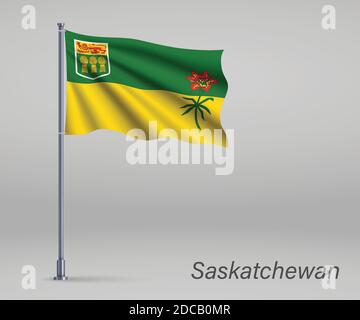 Pavillon de la Saskatchewan - province du Canada sur le mât. Modèle pour l'affiche du jour de l'indépendance Illustration de Vecteur