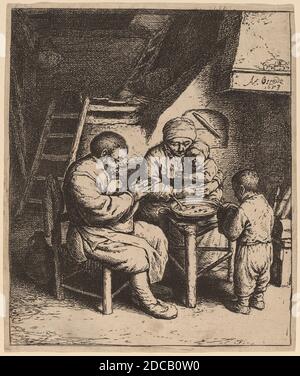Adriaen van Ostade, (artiste), néerlandais, 1610 - 1685, famille paysanne disant Grace, 1653, gravure, feuille (découpée à la marque de l'assiette): 15.3 x 13 cm (6 x 5 1/8 po Banque D'Images