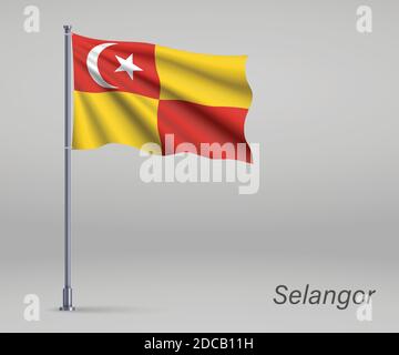 Drapeau de Selangor - Etat de Malaisie sur le mât. Modèle pour l'affiche du jour de l'indépendance Illustration de Vecteur