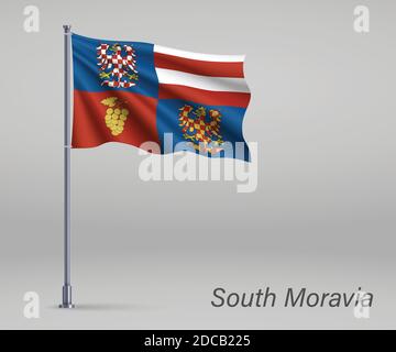 Drapeau de la Moravie du Sud - région de la République tchèque sur le mât. Modèle pour le jour d'indépendance Illustration de Vecteur