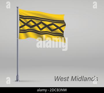 Drapeau agitant des Midlands de l'Ouest - comté d'Angleterre sur le mât. Modèle pour le jour d'indépendance Illustration de Vecteur