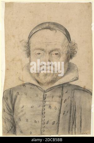 Lagneau, (artiste), français, première moitié active du XVIIe siècle, Portrait d'un homme barbu dans un Doublet et une casquette de crâne, craie noire et rouge, total: 33.3 x 22.1 cm (13 1/8 x 8 11/16 po Banque D'Images