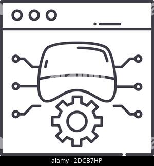 Icône de concept de sécurité des données, illustration isolée linéaire, vecteur de ligne mince, signe de conception Web, symbole de concept de contour avec trait modifiable sur blanc Illustration de Vecteur