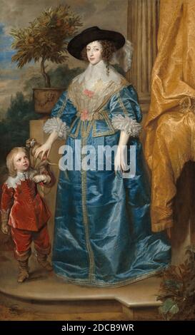 Sir Anthony van Dyck, (artiste), Flamand, 1599 - 1641, la reine Henrietta Maria avec Sir Jeffrey Hudson, 1633, huile sur toile, total: 219.1 × 134.8 cm, 155 lb. (86 1/4 × 53 1/16 po, 70.308 kg), avec cadre : 261.62 × 173.99 × 14.6 cm (103 × 68 1/2 × 5 3/4 po Banque D'Images