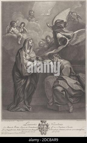 Planche 6: Le rêve de Saint Joseph, avec la Vierge Marie à gauche et un ange au-dessus qui pointe vers le Saint-Esprit, 1777. Banque D'Images