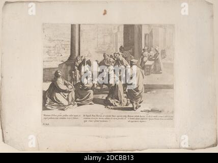 Episode 13: Dans Prato Saint Bernardino guérit un garçon attaqué par un taureau; Episode 14: À Bologne Saint Bernardino commande la combustion de livres de luxe et peint le signe du Christ pour un joueur; Episode 15: Saint Bernardino se rend à Mantoue à pied, de "la vie de Saint Bernardino de Sienne", 1610-39. Banque D'Images