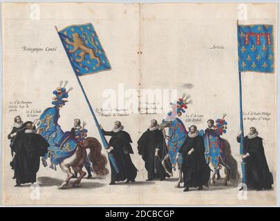 Planche 64: Les magistrats de la ville de Bruxelles défilant dans le cortège funéraire de l'Archduke Albert d'Autriche; de 'Pompa Funebris ... Alberti PII', 1623. Banque D'Images