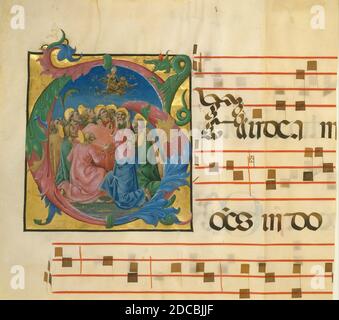 Manuscrit Illumination avec l'Assomption de la Vierge dans un premier G, d'un graduel, italien, 1450-60. Banque D'Images