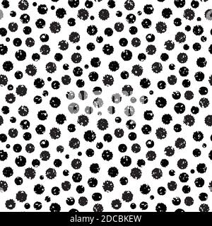 La peinture grunge noire et blanche craque l'arrière-plan texturé à motif vectoriel sans couture. Toile de fond monochrome de cercles peints organiques texturés. Lancé au hasard Illustration de Vecteur