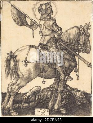 Albrecht Dürer, (artiste), allemand, 1471 - 1528, Saint George à cheval, 1508, gravure Banque D'Images