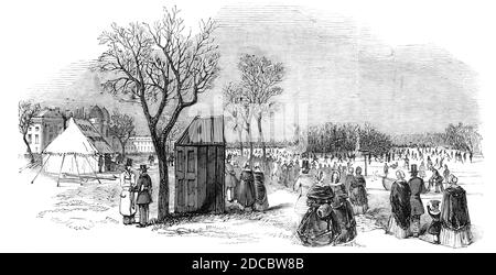 Patinage dans le Regent's Park, 1844. Patineurs de glace à Londres. De "Illustrated London News", 1844, vol I. Banque D'Images