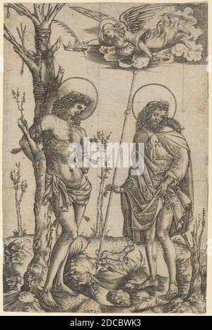 Cristofano Robetta, (artiste), italien, 1462 - 1535 ou après, Saint-Sébastien et Saint-Roch, gravure, feuille (taillée dans la marque de la plaque): 21 x 13.8 cm (8 1/4 x 5 7/16 po Banque D'Images